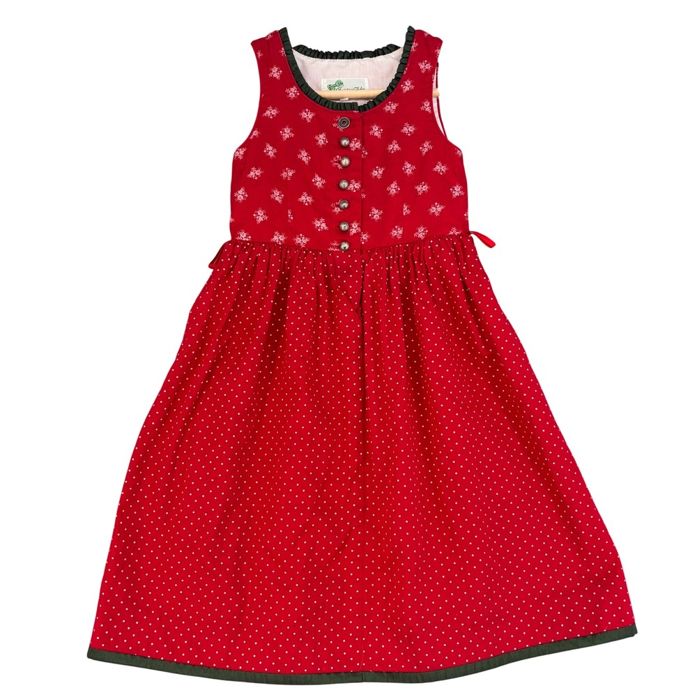 Christine Zeder Kids Red Polka Dot Floral Trachten Dirndl Dress 116 5 Folk Dot
